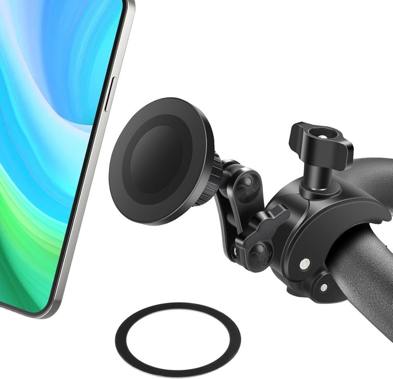 EEEKit Magnetic Bike Phone Handlebar Mount with 5.12' Extension Arm, Clamp Holder for Treadmill, Gym, Fitness Equipment and Dia 0.5-1.57" Rod, Compatible with iPhone and Smartphones - Image 1